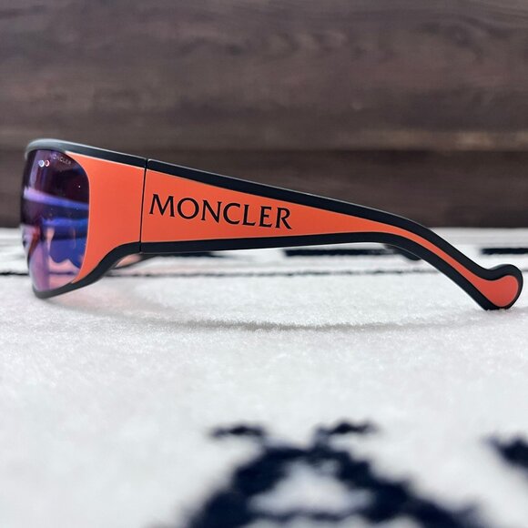 Moncler ML0129/S-05E Wrap Shield Mirror Lens Sunglasses - Orange Black - Picture 1 of 9